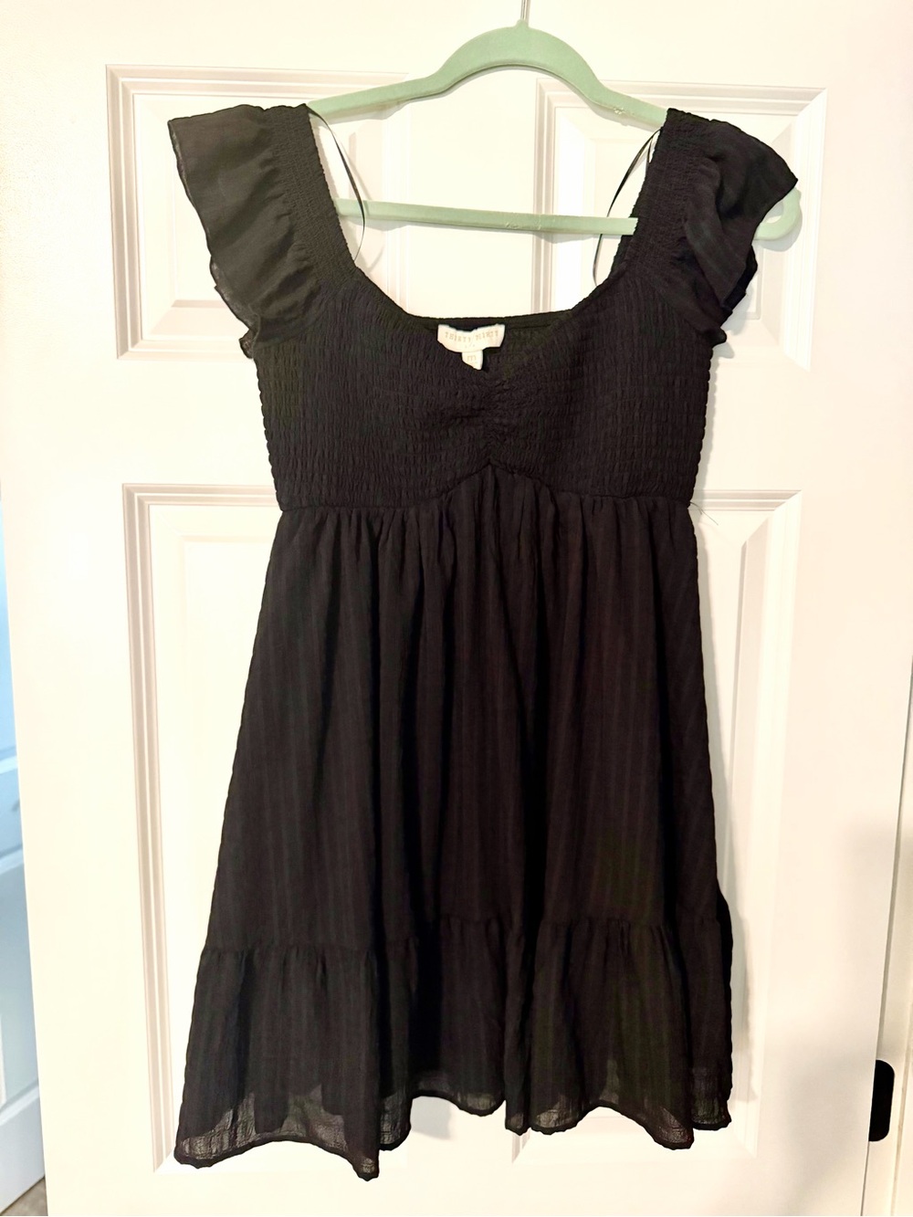 Black Mini Dress with Ruffled Cap Sleeves